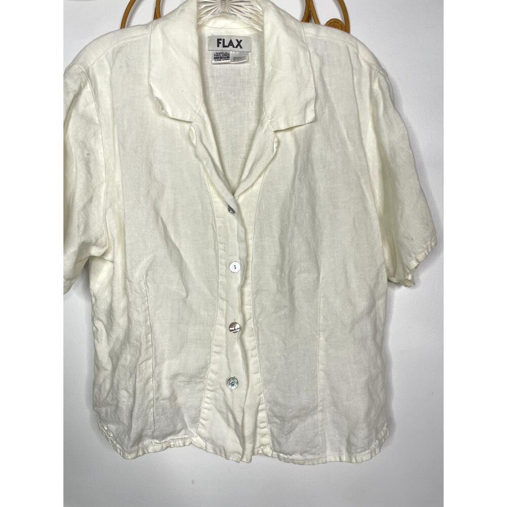Flax women's white linen button down shirt M - Picture 2 of 6
